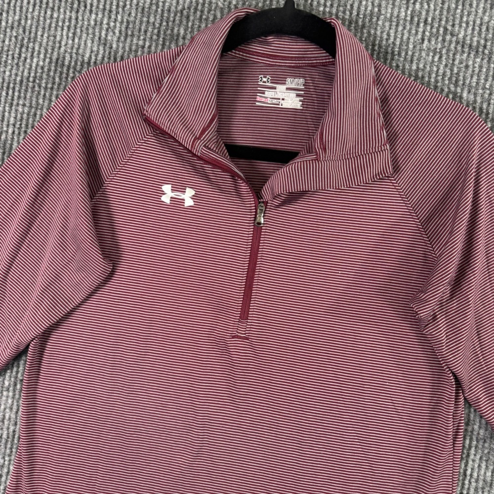 Under Armour HeatGear 1/4 Zip Pullover Womens Small Maroon Striped Long Sleeve